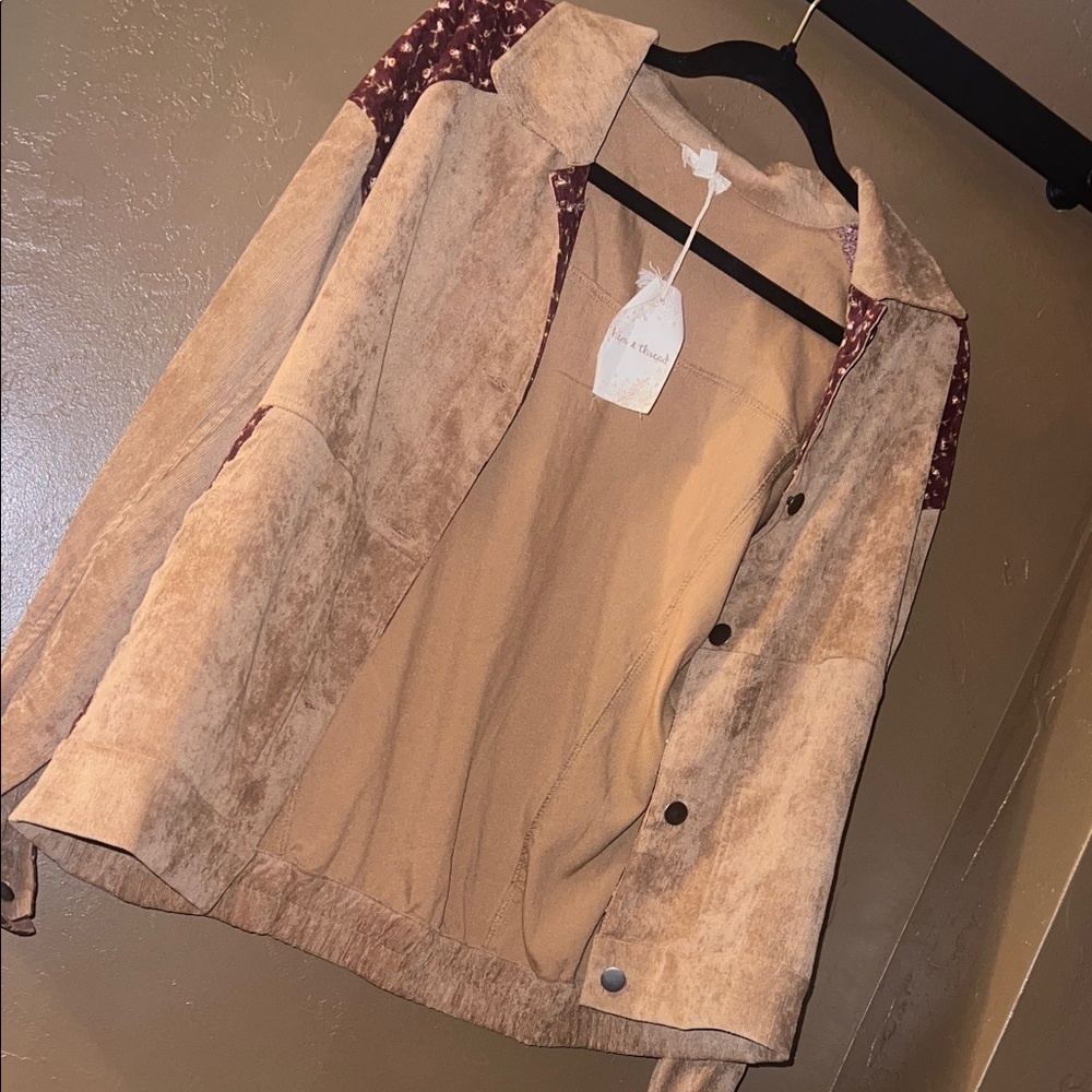 Hem & Thread Tan and Burgundy Floral Buttonup